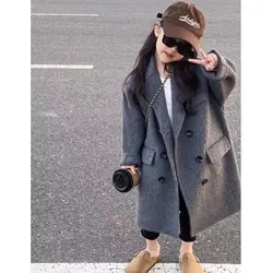 Autumn Winter Medium Long Woolen Coat Small Medium-sized Virgin Baby Suit Collar Coat Girl Foreign Gas Exploded on The Street