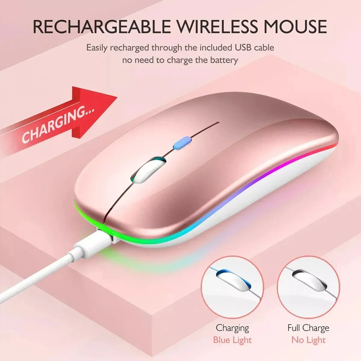 Mouse Sem Fio Recarregável Compatível com Bluetooth com USB 2.4G RGB para Computador, Laptop, Tablet, PC, Macbook, Mouse para Jogos