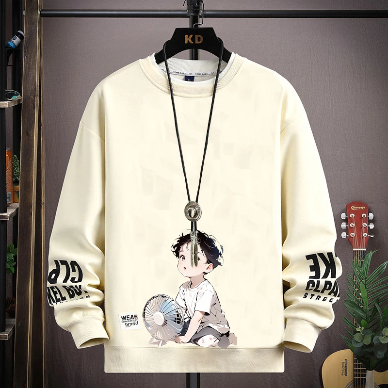 

Корейский свитшот с круглым вырезом и принтом, свободного кроя, повседневный топ для мальчиков-старшеклассников, зимняя новинка
