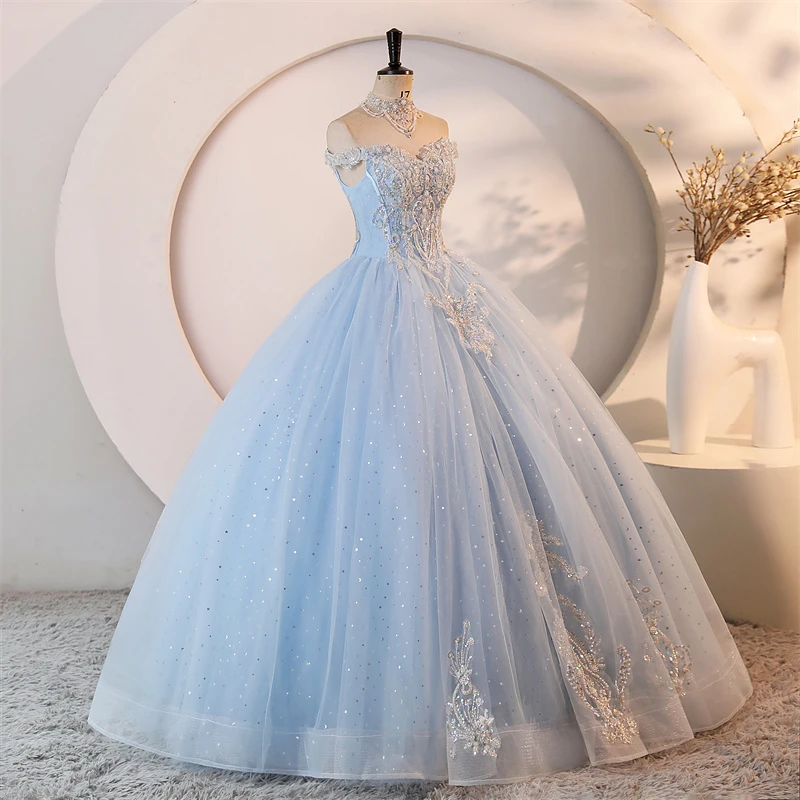 Cheap Party Dress Shiny 15 Quinceanera Dresses Ball Gown Prom Gown 15 Year Old Dresses For Quinceanera With Choker Customized