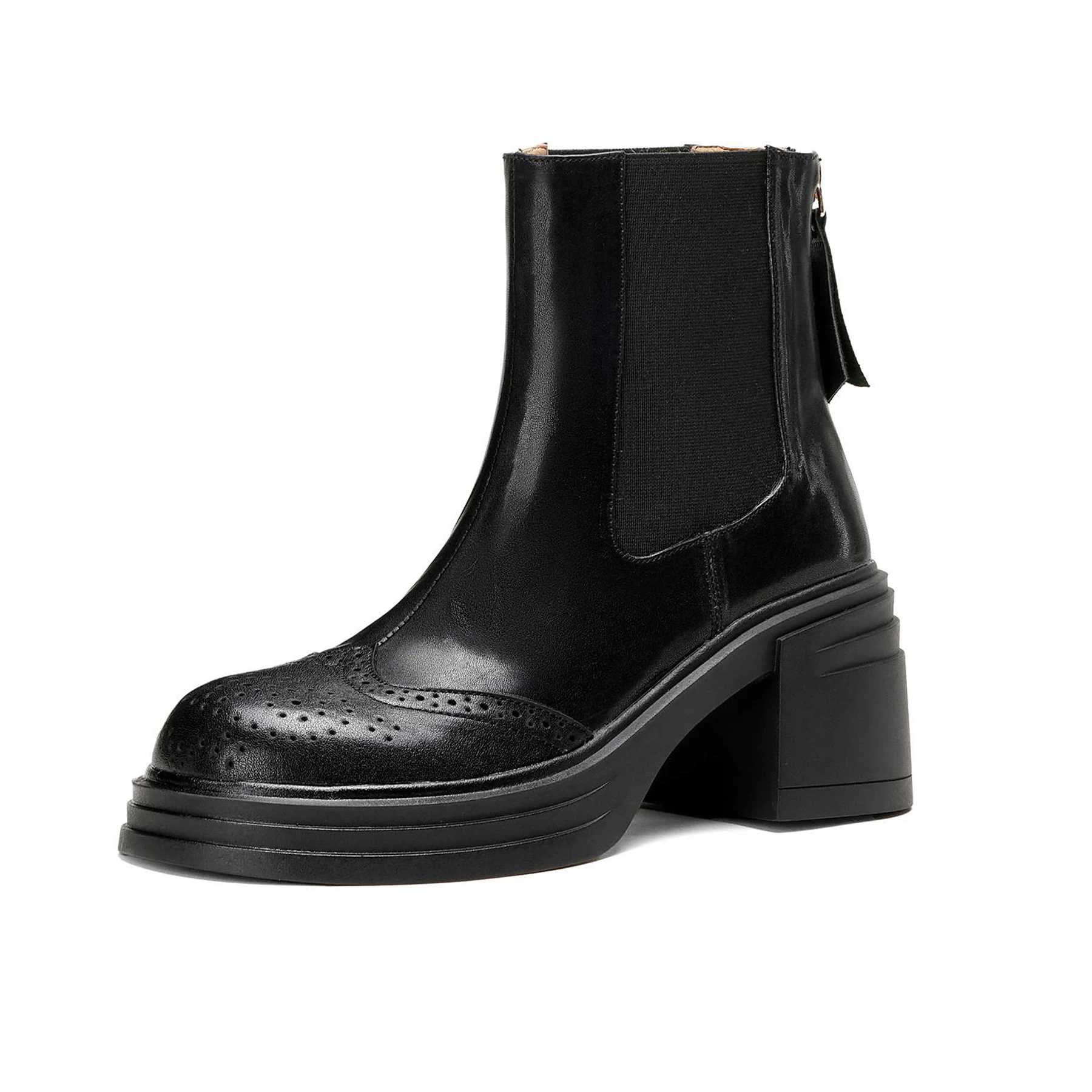 Cow Skin Round Toe High Heels Zipper Modern Chelsea Boots Warm Winter Shoes Dating Classics Platform Casual Brand Ankle Boots