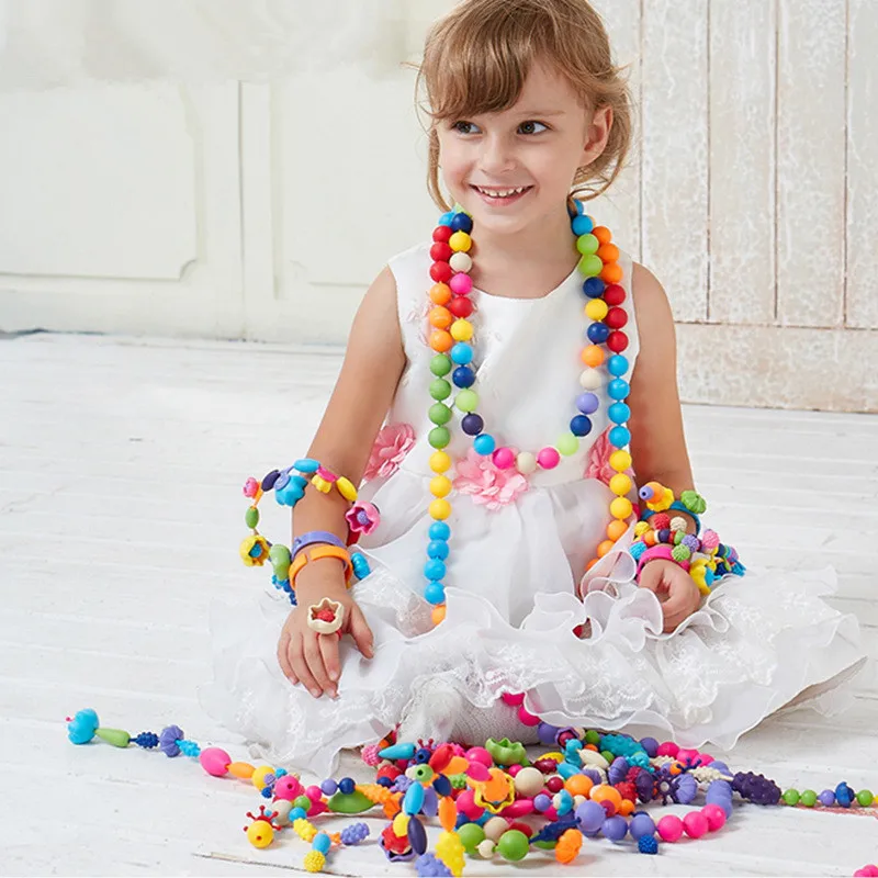 [Funny] DIY hand-made colorful string beads Children's Cordless Necklace bracelet jewelry educational toy for girl birthday gift