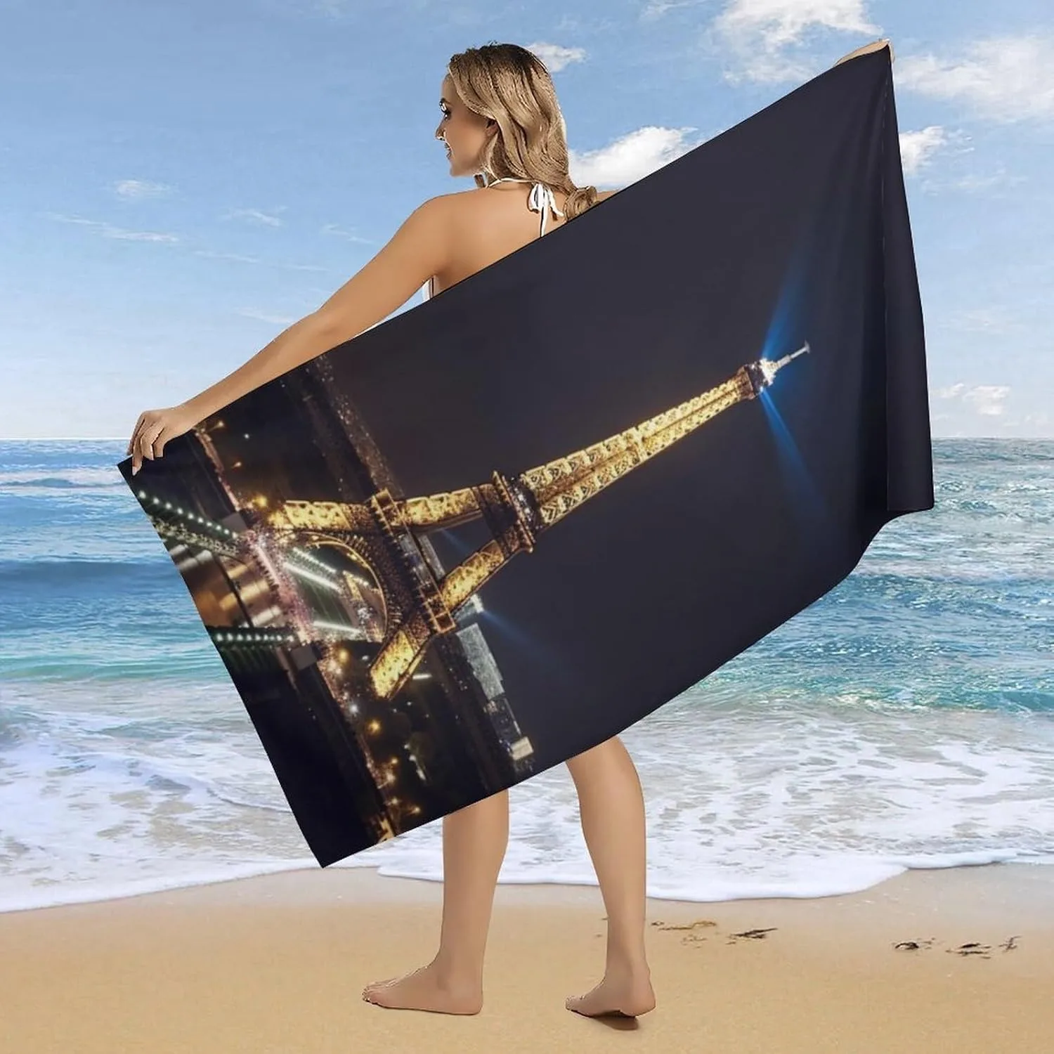 Eiffel tower in Night Beach Towel for Family stuffs friends Gifts Quick-Dry Sand free For Bath Yoga Beach Camping Swimming GYM