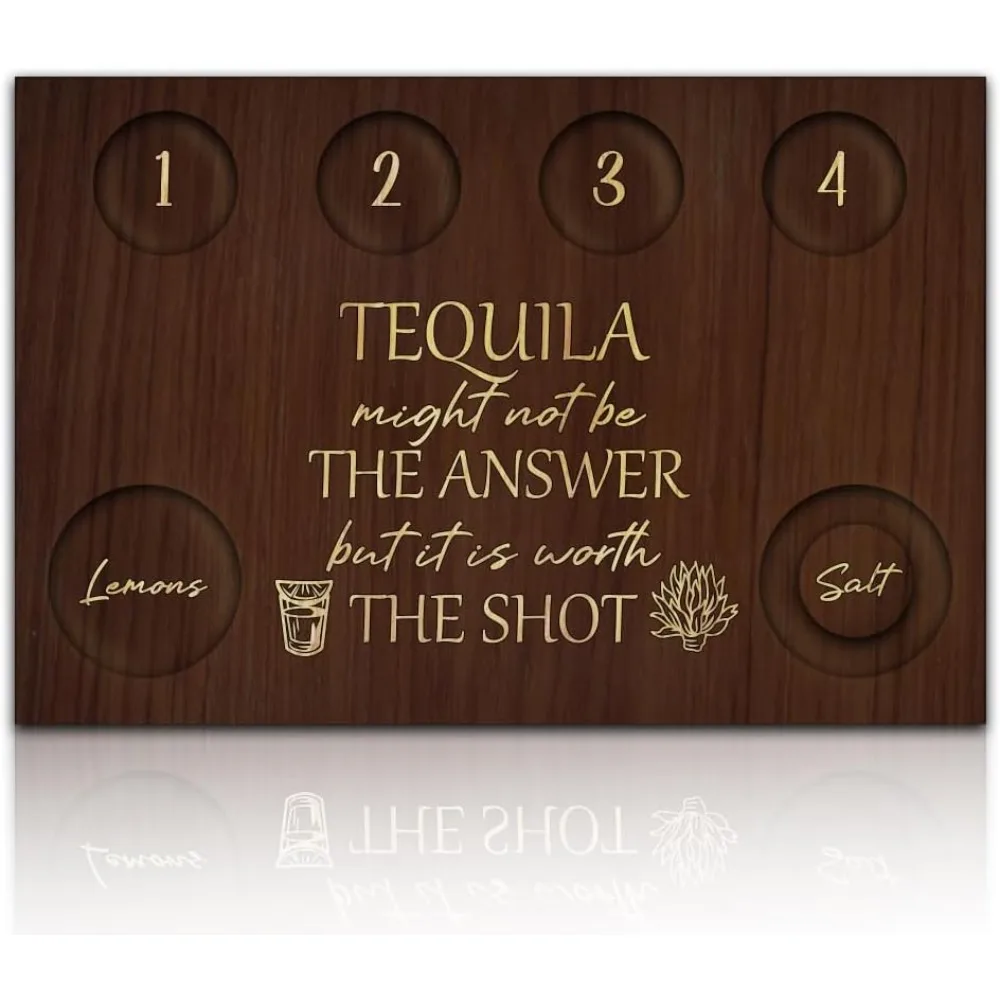 Tequila Shot Glass, Wooden Shot Glass Tray, Rectangular Glass Holder with Lemon Salt Rim Glass Set for Restaurant