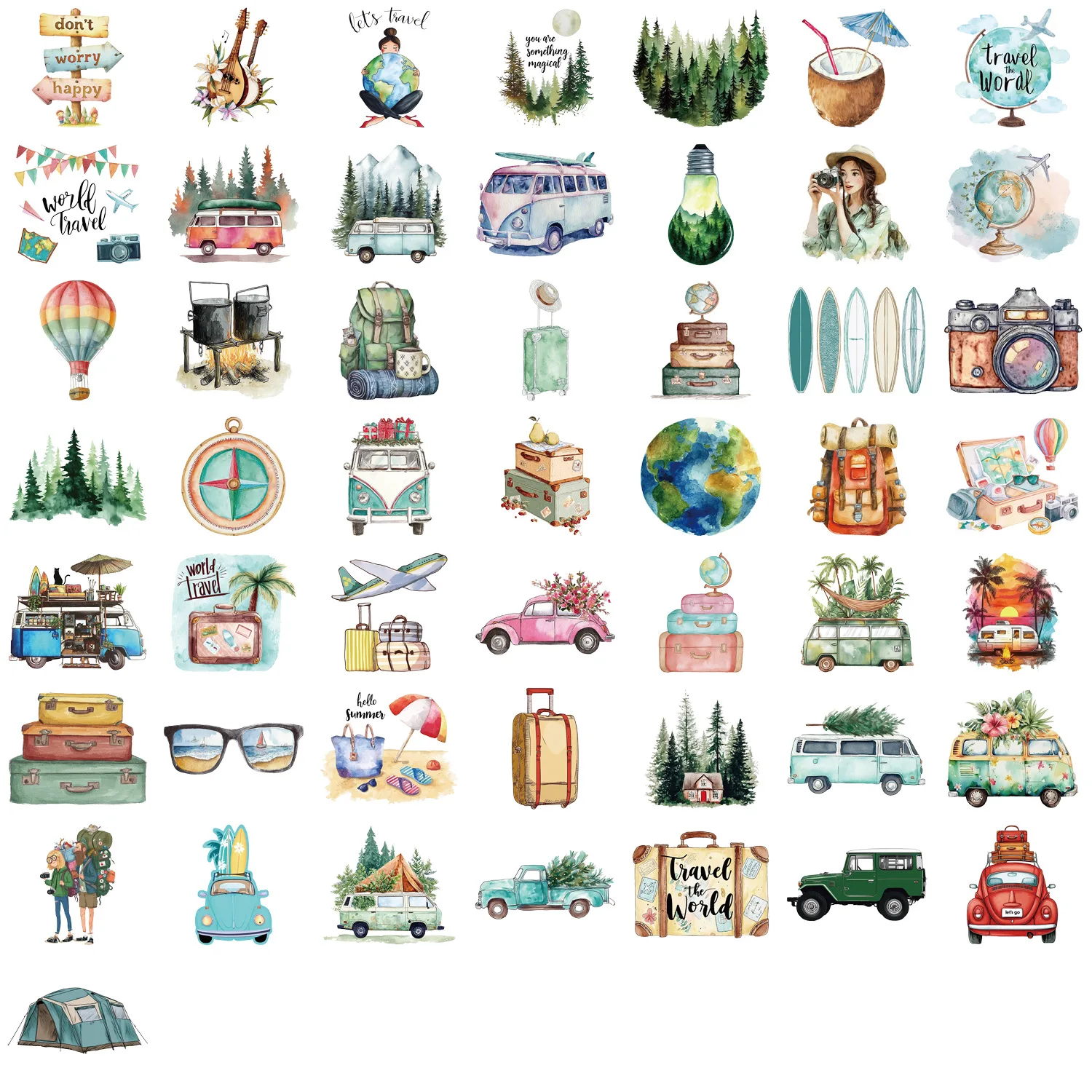 50/100PCS Transparent PET Outdoor Travel Stickers Waterproof DIY Handbooks Notebook Luggage Decoration Stickers