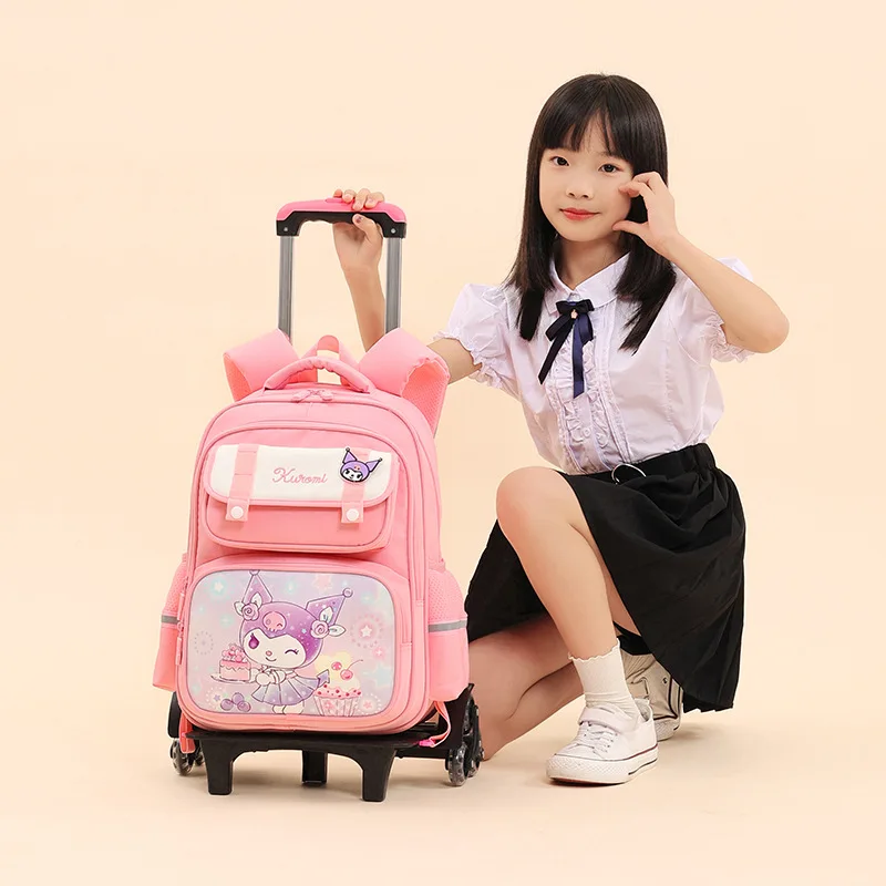 

Kawali Sanrio Kuromi Trolley Backpack Boys Girls Spine Protection Package Cartoon Knapsack Anime Pupil School Backpack Gift Toys