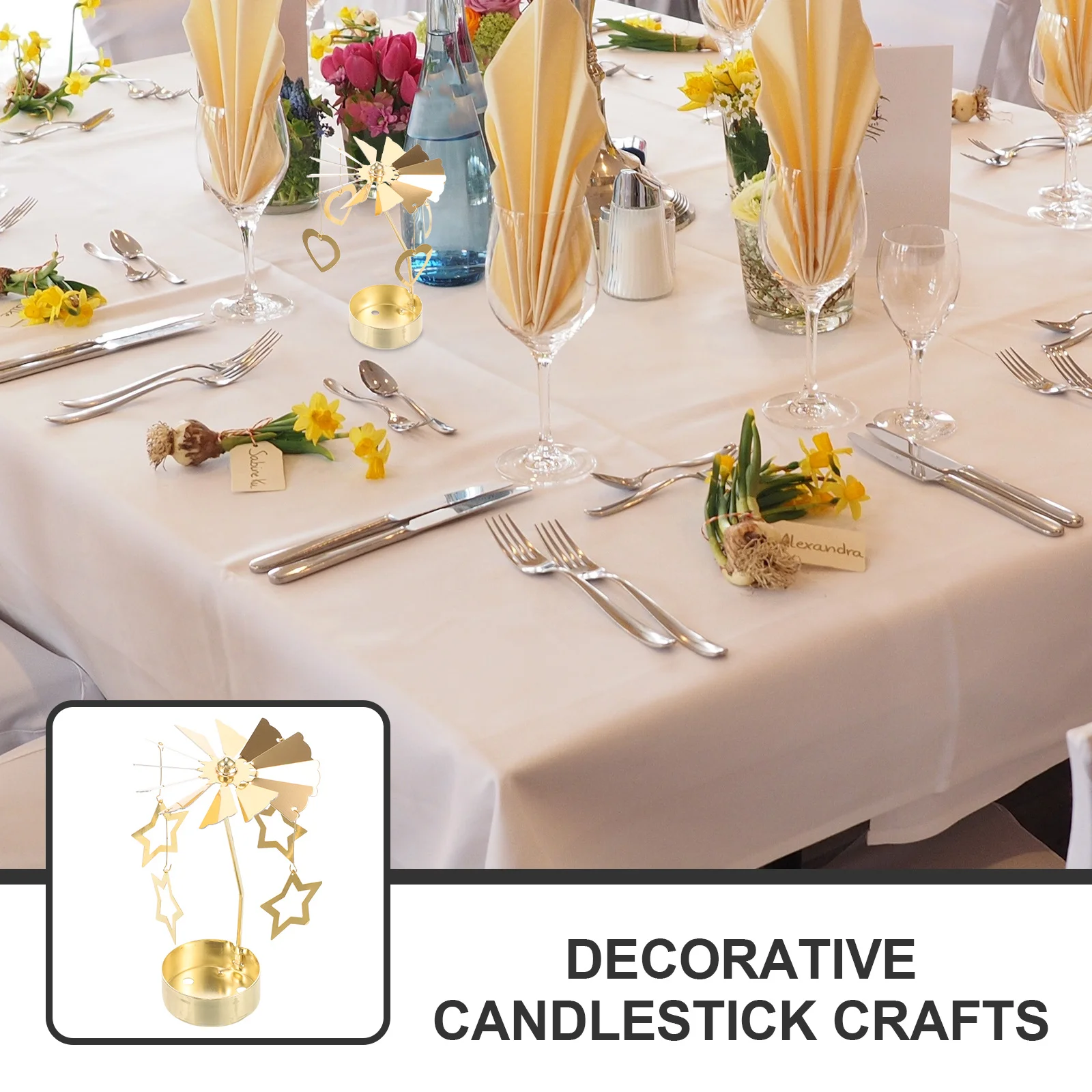 

2Pcs Rotating Holder Golden Decorative Candlestick for Christmas Dinner Parties Multifunctional Party Supply Adorn