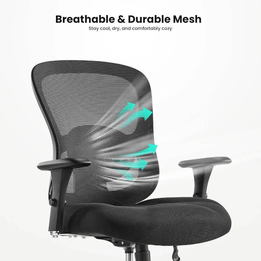 كرسي مكتب كبير وطويل من Hoss بوزن 500 رطل، كرسي مكتب عالي التحمل، كرسي مكتب مريح مع مسند للذراعين ومقعد مريح واسع للثقيل #6