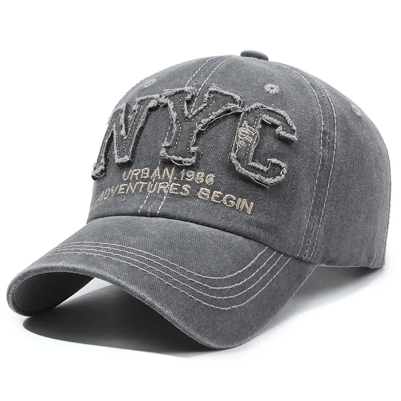 Neu eingetroffen: Vintage Baseballkappe mit großem NYC-Logo, Baumwolle, gewaschen, Frühling/Herbst, weicher Schirm, Snapback, modische Hüte für Damen und Herren – Detail 2