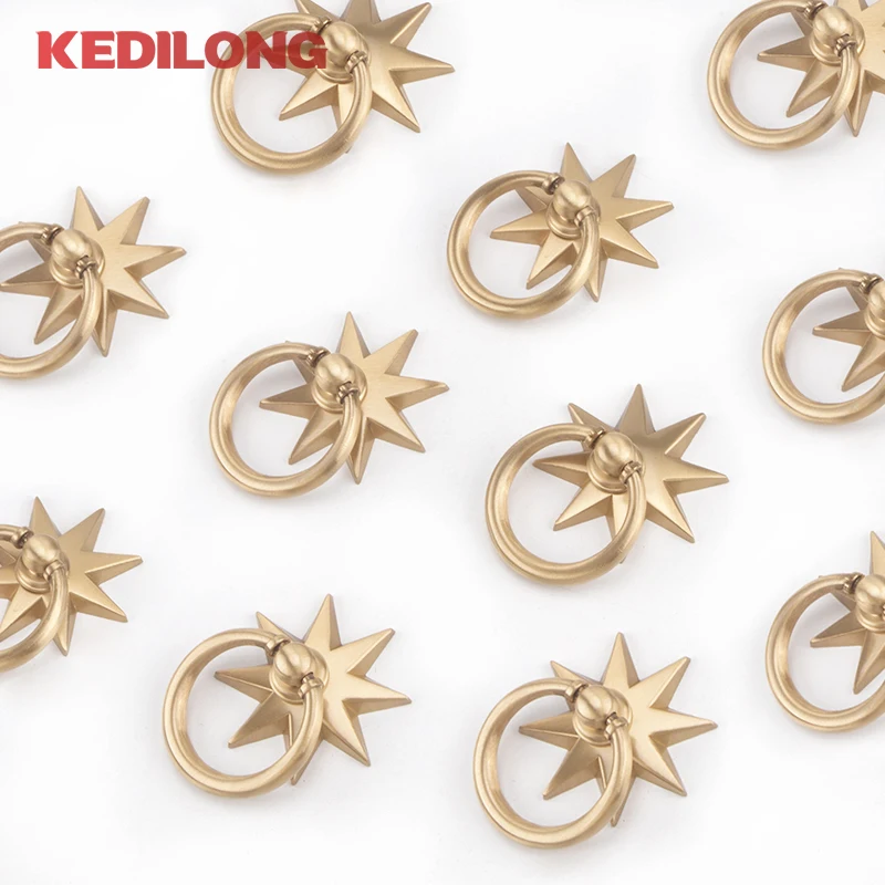 KEDLO Anise Star Shape Cabinet Handles Ring Brass Cabinet Pulls Ring Drawer Knobs cabinet Gold handle