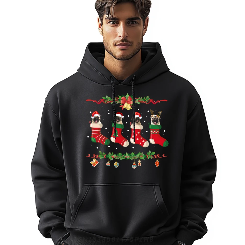 Pug Christmas Hoodie Stocking Dog Xmas Sweater Men Pullover Hoodies High Quality Mens Anime Pullover Hoodies Vintage