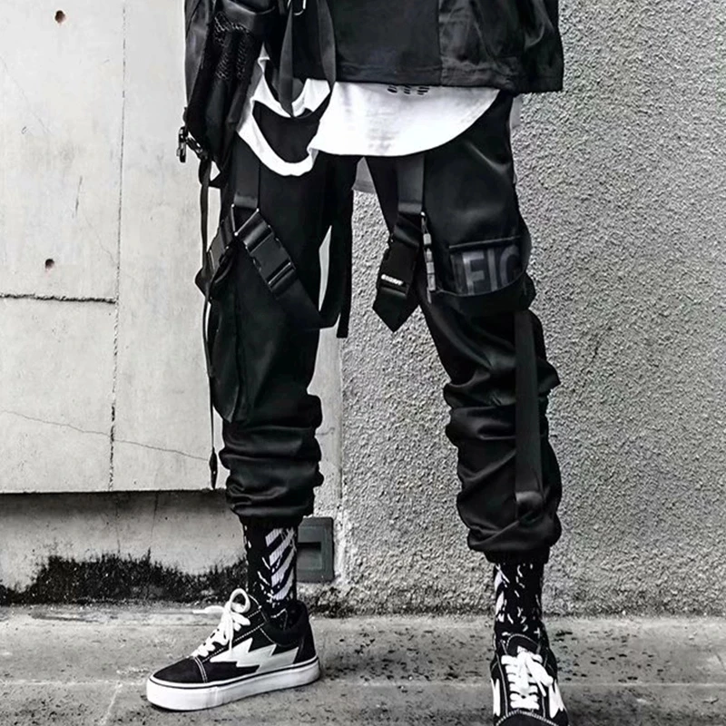 

Мужская уличная одежда, спортивные штаны Techwear, облегающие длинные брюки с лентами, полиэфирное волокно, осенний сезон, повседневная мода