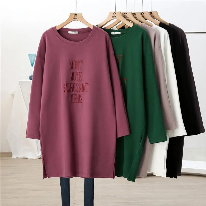 Casual Ladies Solid Color Pullovers Straight Comfortable T-Shirts Spring Autumn Simplicity Tops Oversized Women\'s Clothing