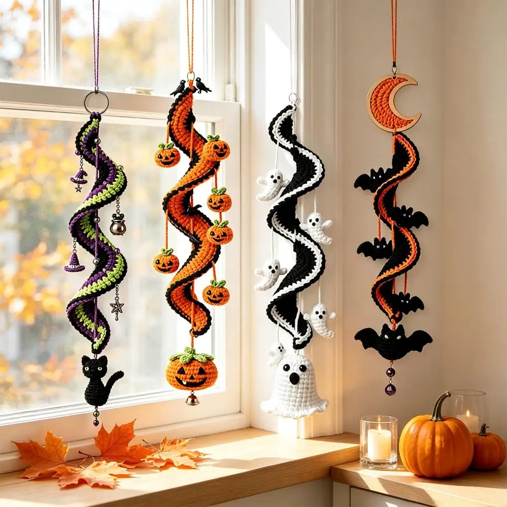 Crochet Bat Kit Handmade Yarn Project Halloween Crochet Ornament Diy Kit Pumpkin Ghost Bat Hanging Decoration for Beginners