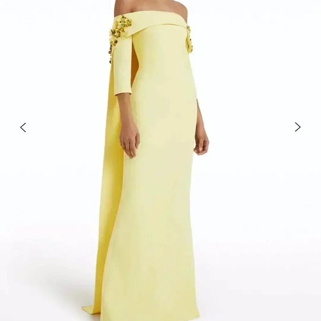 Personalizado elegante fora do ombro flor mangas compridas festa de formatura vestido gala alta qualidade sem alças sem costas vestido para mulher