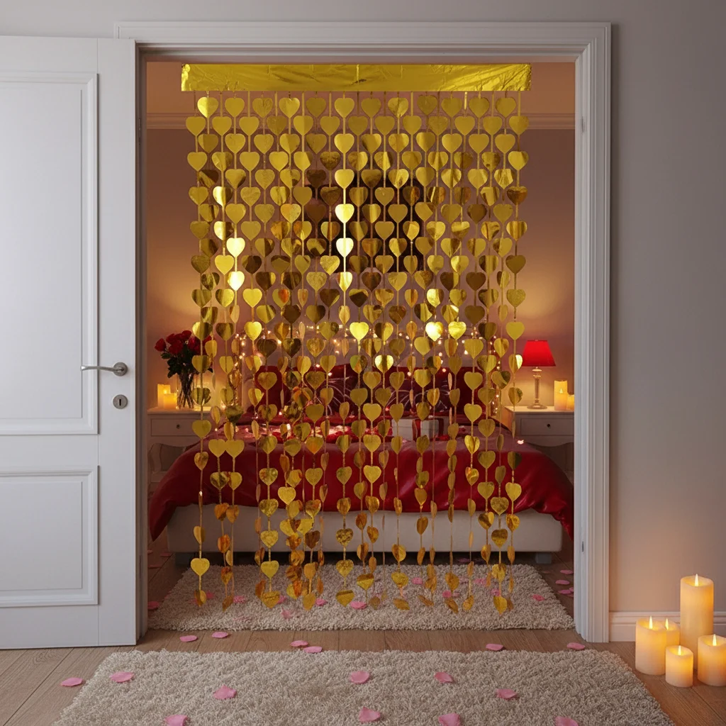 Heart Shaped Beaded Curtain For Valentines Day Party Decoration Romantic Atmosphere PVC Material