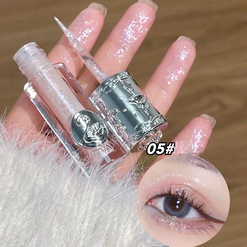 Silikonowa Pędzelkowa Płynna Cień do Powiek Długi, Perłowy, Perłowy, Trwały, Monochromatyczny, Brokatowy, Błyszczący, z Cekinami, Rozświetlacz do Powiek