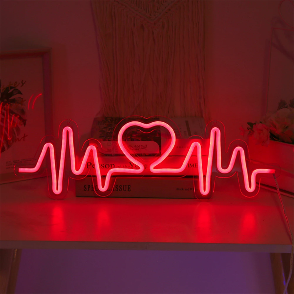 

Ineonlife Heartbeat Neon Sign Light LED Love Logo Lamp Wedding Lighing Confession Background Bedroom Bar Wall Decor USB Powered