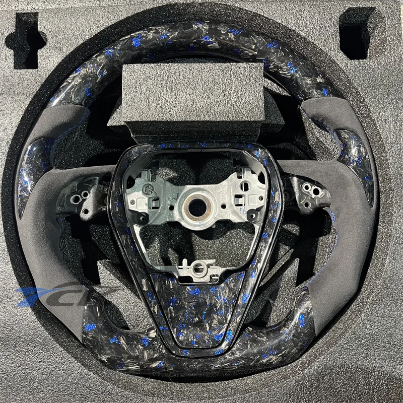 Custom Blue Forged Carbon Fiber Black Suede Steering Wheel for 2017 Camry Car accessories