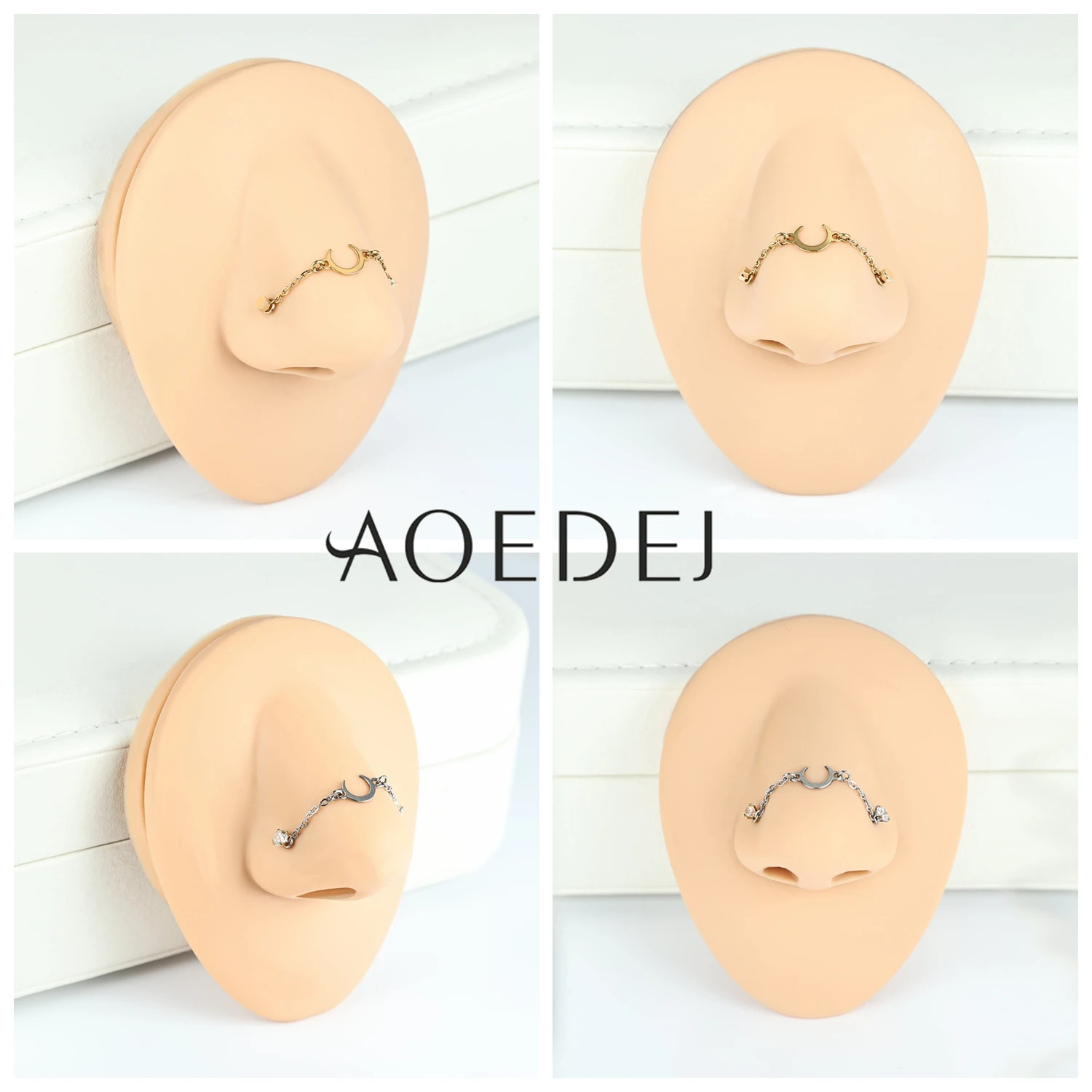 AOEDEJ 1 Stück Nasenkette aus Edelstahl, 32–50 mm, Brückenpiercing, scharfe kegelförmige Quaste, baumelnde Nasenloch-Piercings, Zubehör – Detail 1