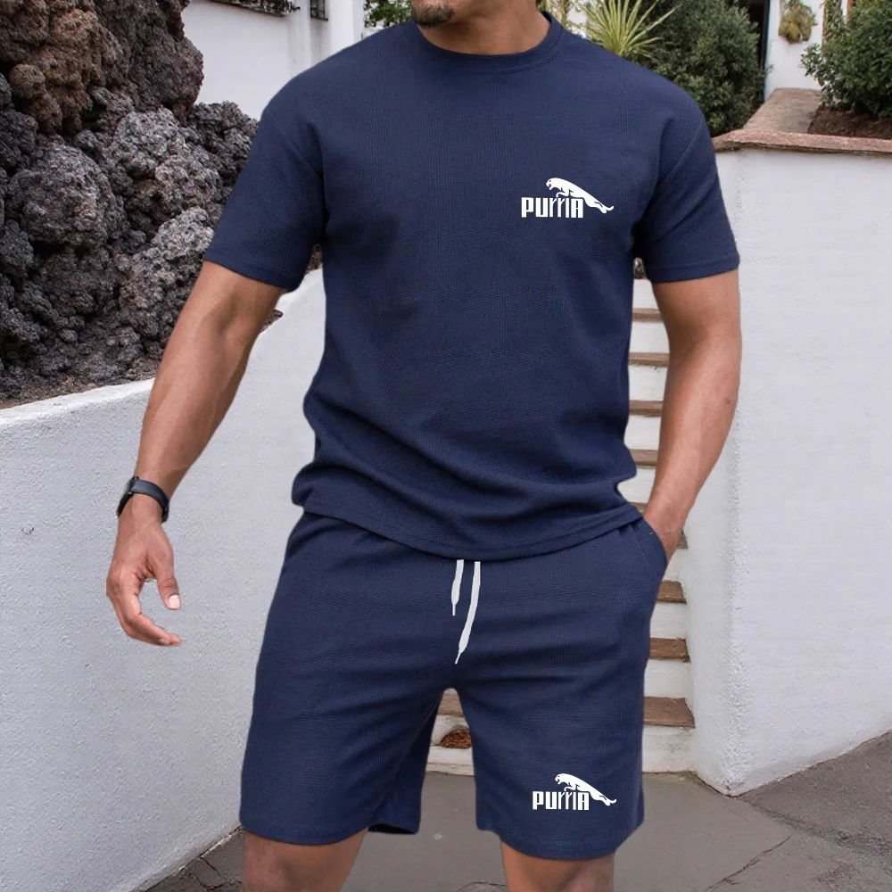 

Men's two-piece sportswear short sleeved T-shirt and pants set running and fitness sportswear 2026 summer big discount