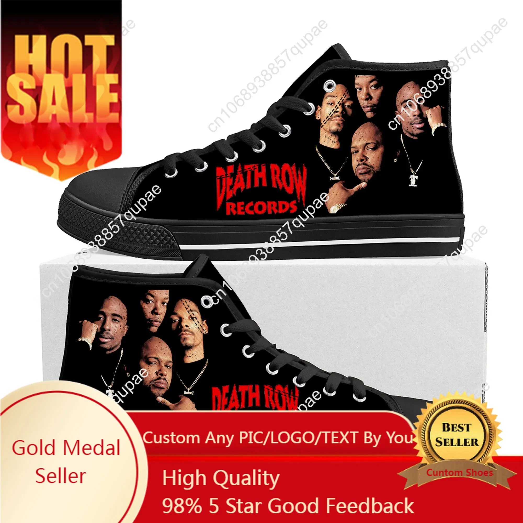 Death Row Records High Top Sneakers Mens Womens Teenager High Quality Canvas Sneaker 3D Print Casual Couple Shoes Custom Shoe