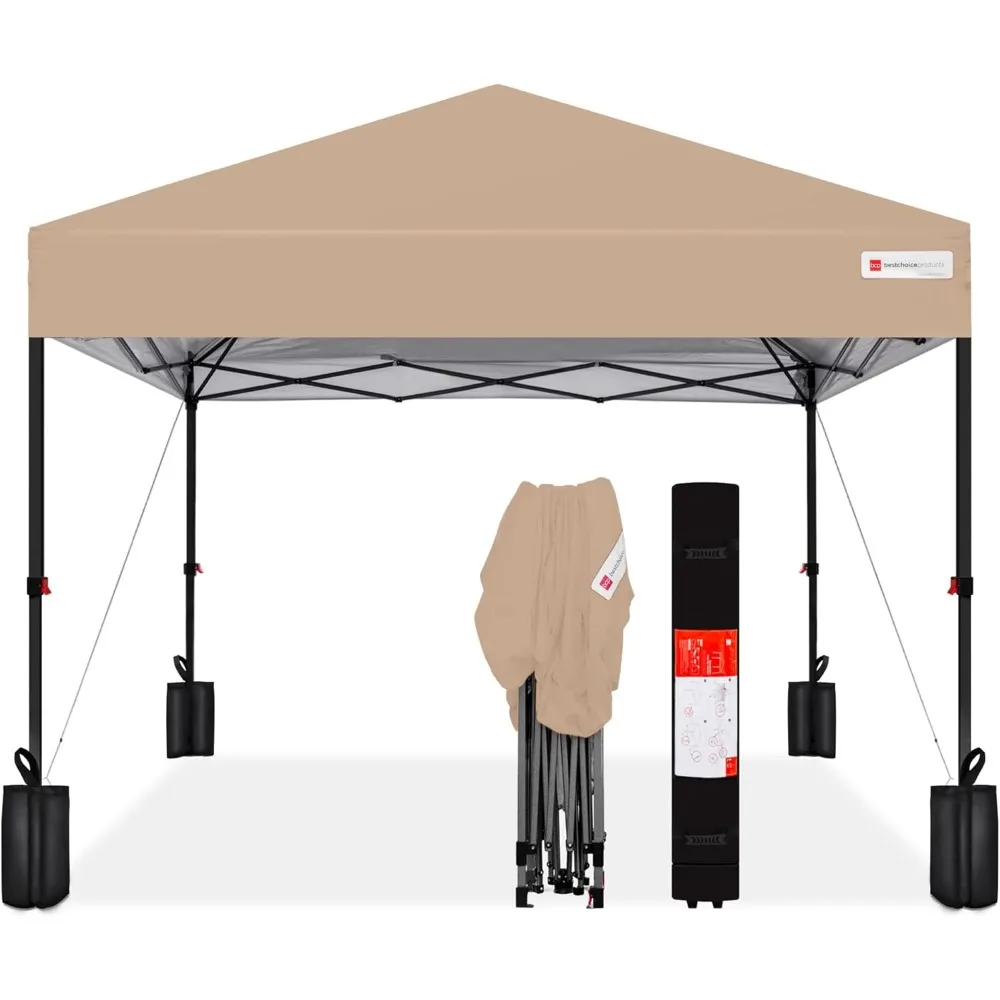 

10x10ft 1-Person Setup Pop Up Canopy Tent Instant Portable Shelter w/ 1-Button Push, Case, 4 Weight Bags - Tan
