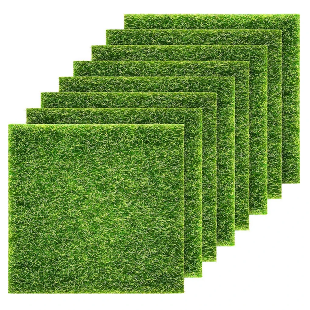 8pcs Grass Mat Artificial Miniature Turf Mat Fake Mini Landscape Lawn Turf DIY Gardening Ornament