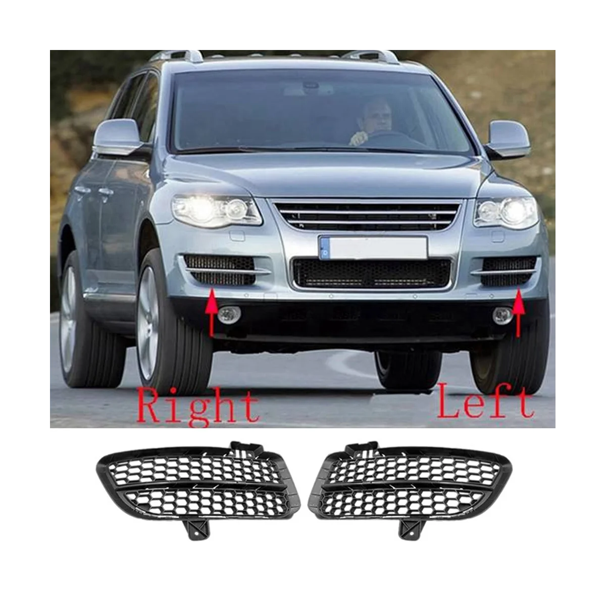 7L6853665B 7L6853666B Front Bar Lower Mesh Fog Light Grille Fog Light Cover Automobile for VW Touareg Touareg