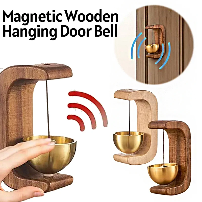 Magnetic Wooden Hanging Door Bell Japanese Wind Chimes Wireless Doorbell Entrance Door Decorative Wind Bells for Home Opening