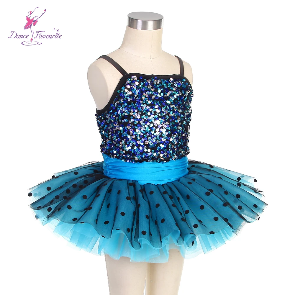 16257 blaue Pailletten und leichtes Meer Spandex Top Mieder Kind Ballett Tutu, Mädchen Bühne Leistung Ballett Kostüm Tutu, Tanz Tutu