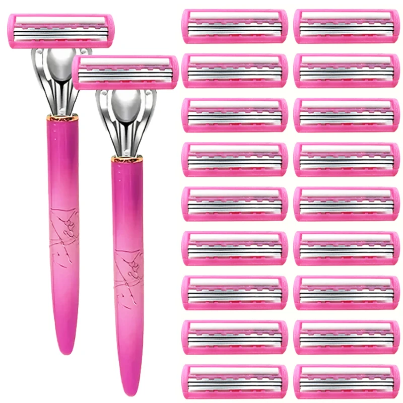 4/12 Pcs Women Safety Razor Blades Bikini Comfortable Hair Remover 3-Layer Stainless Steel Shaving Blade Shaver Replacement Head