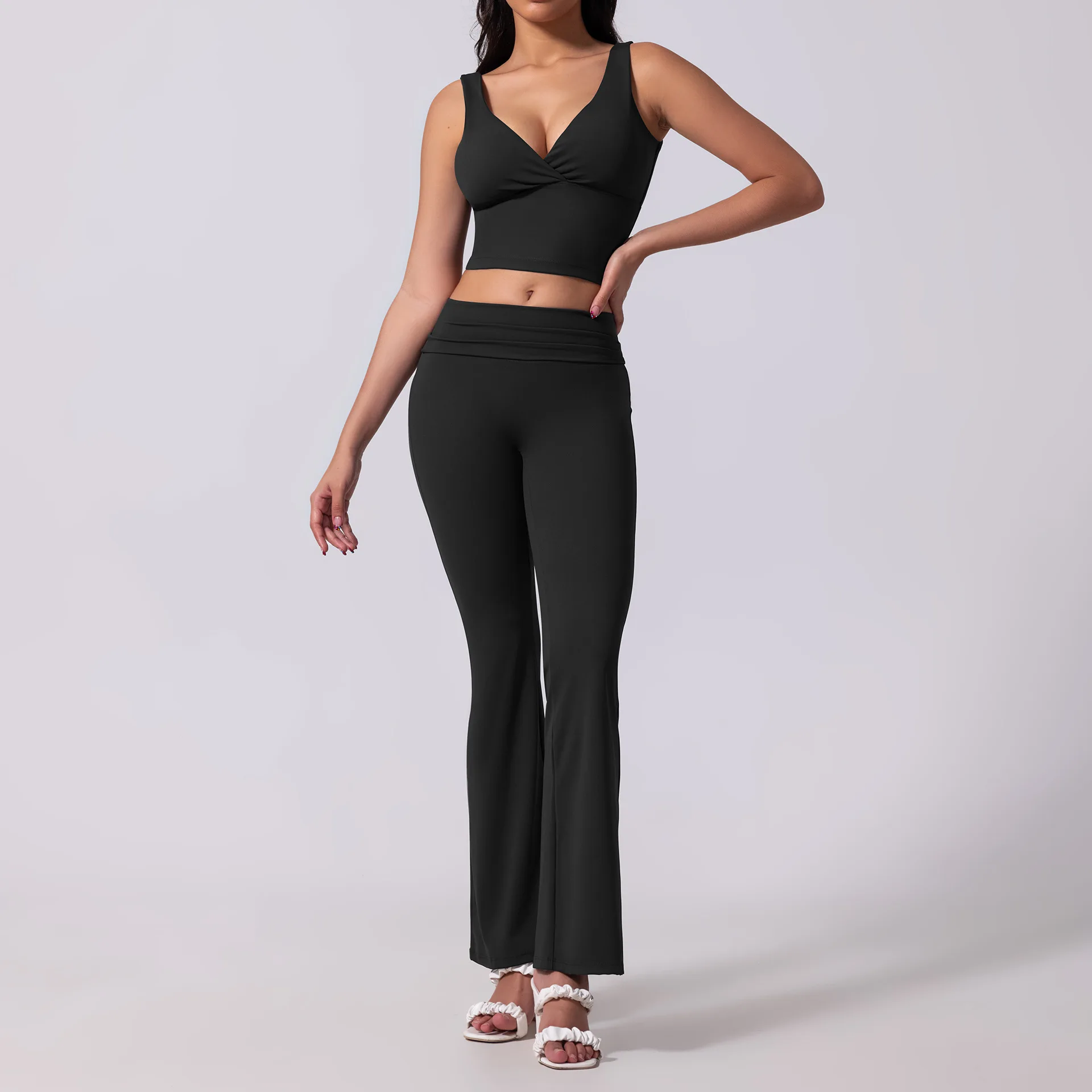 

Women's Two Pieces Set Yoga Sportswear High Waisted Flare Pants Sexy Backless Top Sport Outfit Clothing Gym fitness Tracksuits