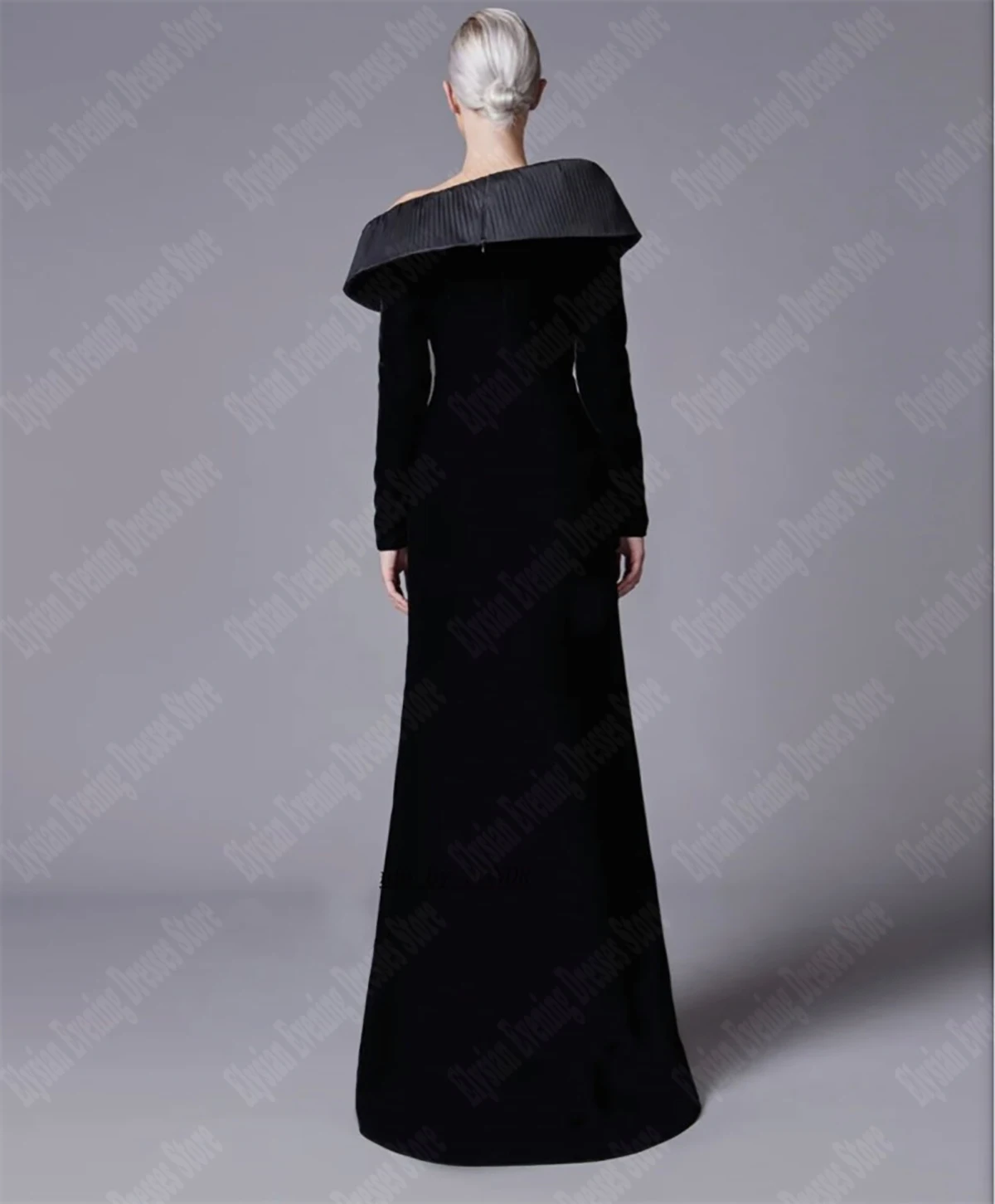 2024 Women Elegant Dresses Sexy Pleated Slim Fit Prom Gowns  Newest Velvet Dark Black Vent Customized Long Sleeve Mopping Length