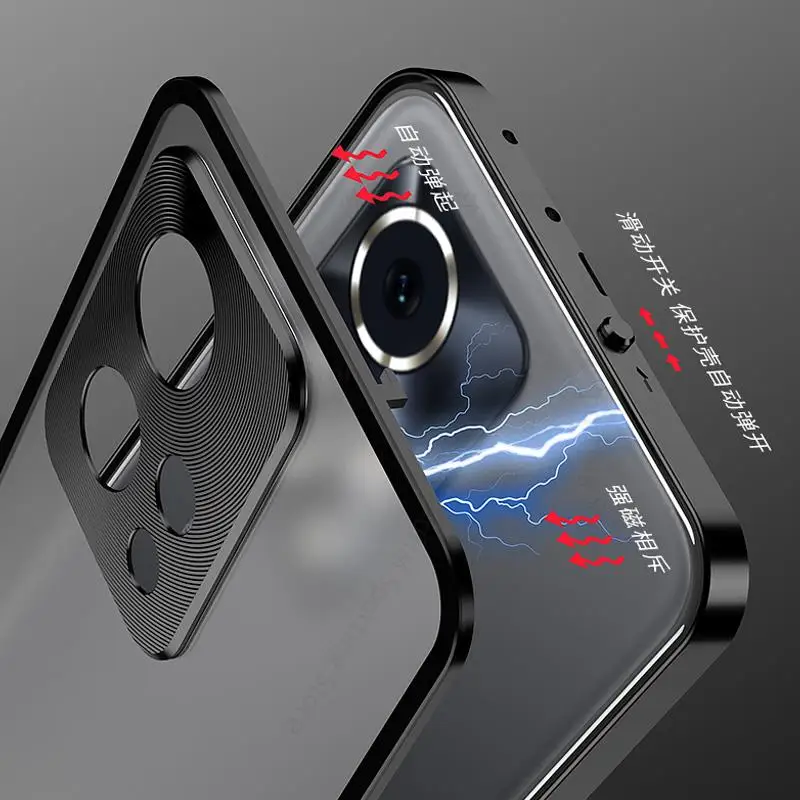 Tempered Glass Phone Matte Case For Honor 90 GT 100 Pro Aluminium Alloy Bumper Lock Magnetic Cover For Honor 100 80 90 Pro 80SE