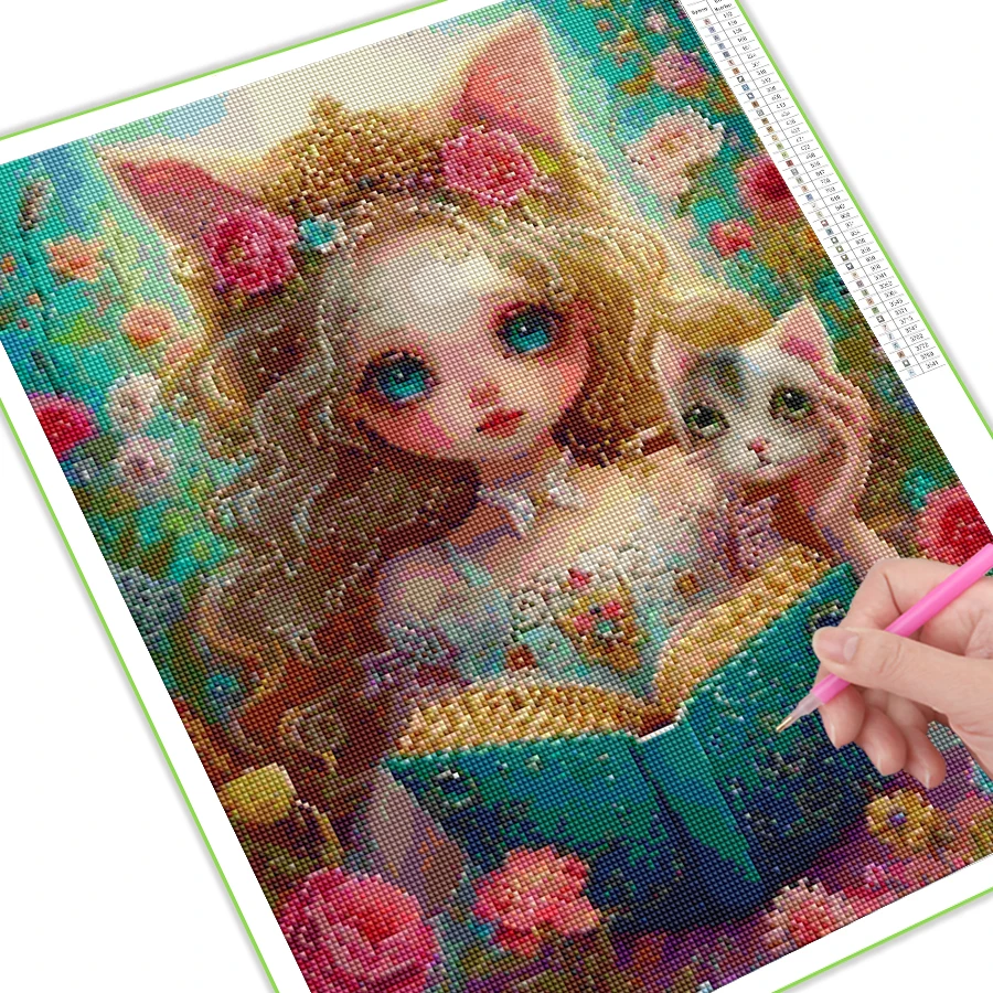 Diy 5D Diamond Painting Cartoon Princess Cat Mosaic Art Full Rhinestone Embroidery Girl Picture Wall Decor Kids Gift AA5344