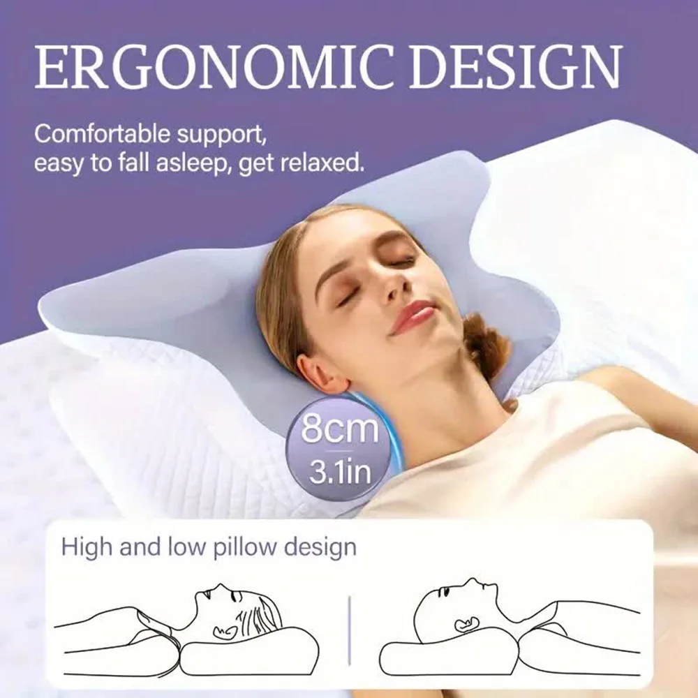 Memory Foam Pillows Butterfly Shaped Relaxing Cervical Slow Rebound Neck Pillow Pain Relief Sleeping Orthopedic Pillow Beding