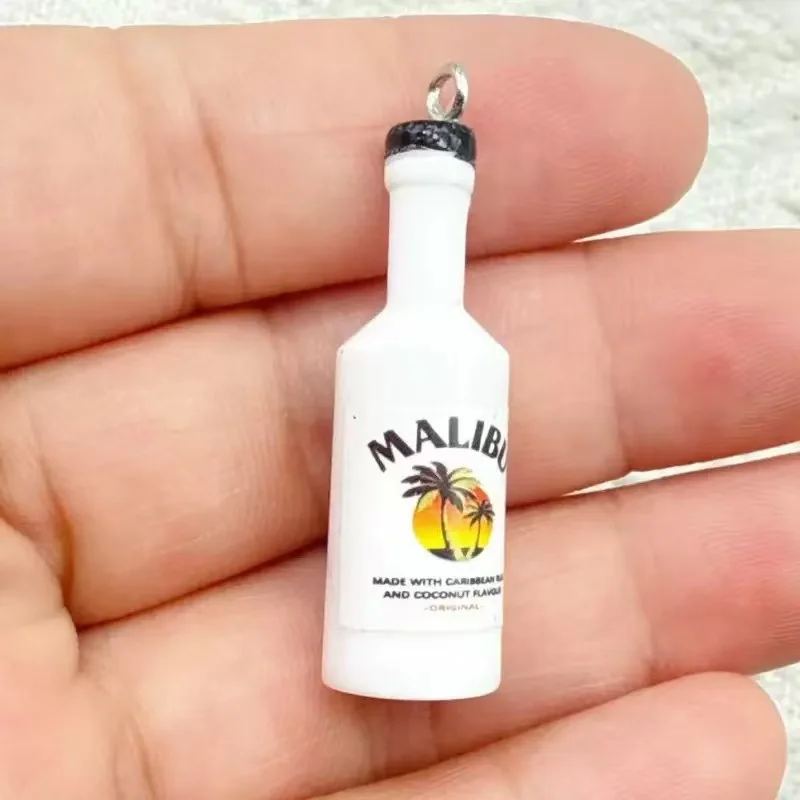 10Pcs Kawaii 3D Malibu Bottle Resin Charms, Cute Coconut Rum Drink Pendants for DIY Earrings Keychain Jewelry Crafts view 4