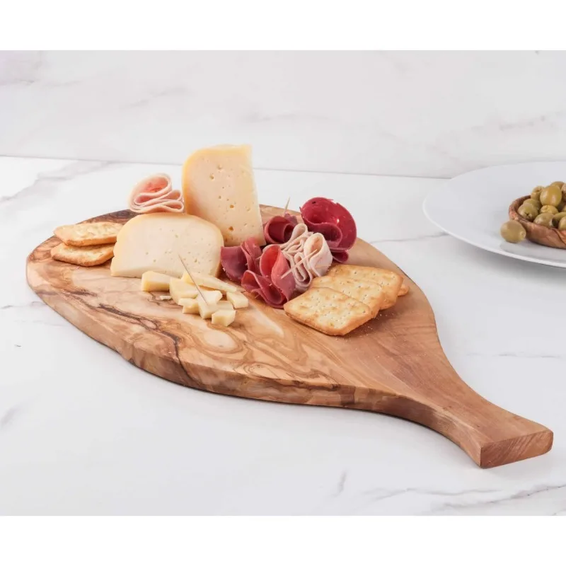 Large round olive wood eco-friendly cutting board that can be washed in the dishwasher