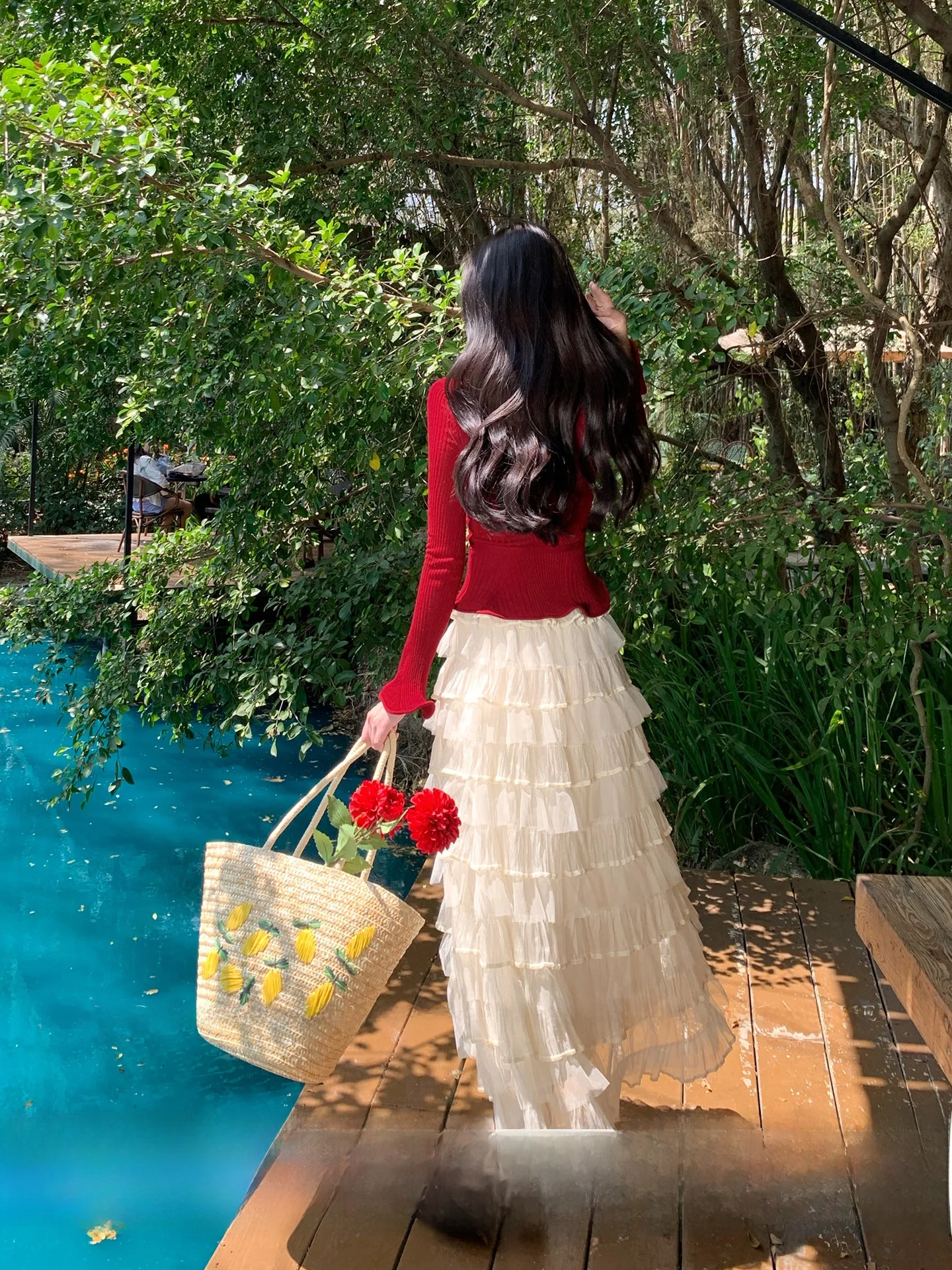 

Красная абрикосовая сетчатая юбка-миди А-силуэта для женщин, с завышенной талией, повседневная, винтажная, из плиссированной ткани