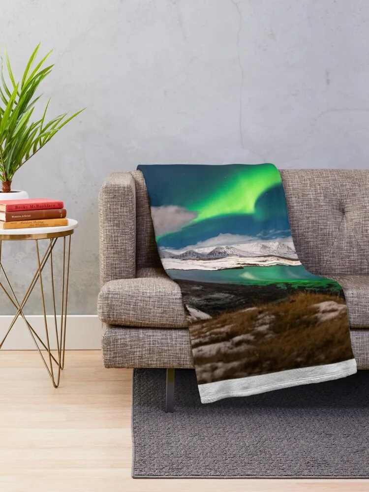 Northern light in Iceland over Eyjafjordur fjord Throw Blanket Blankets For Sofas Giant Sofa Personalized Gift Blankets