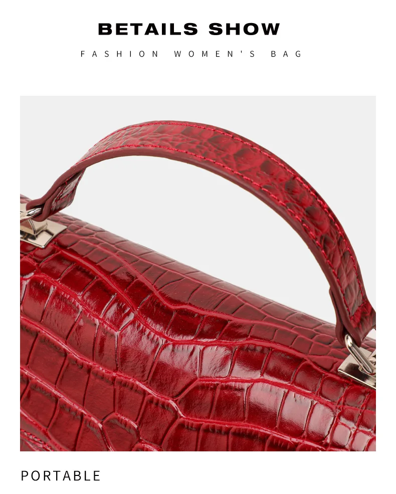 Damen-Handtasche aus Leder mit Krokodilmuster, Henkeltasche mit Schloss, Damen-Umhängetasche für Arbeit und Alltag – Detail 13