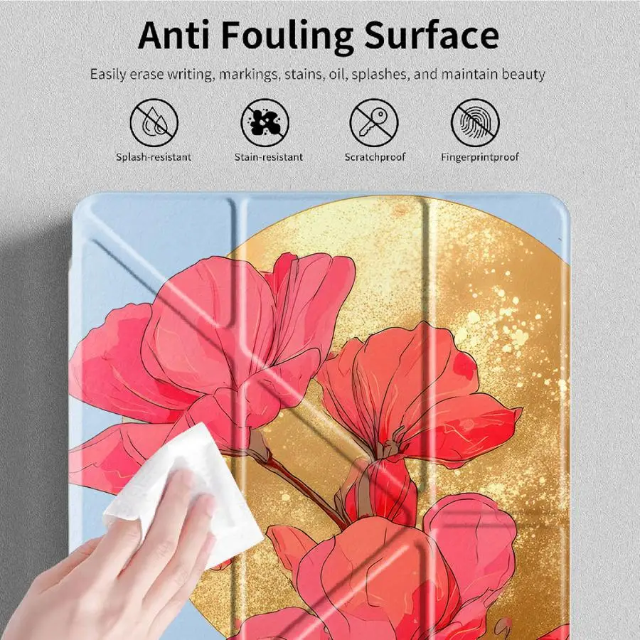 Moonflower Tablet Case For iPad Air 4 5 M3 M2 1 2 M4 11inch Pro 11th 10th 9th 8th 7th 12.9inch Pro 2025 Mini 6 7 Y-Fold Holder