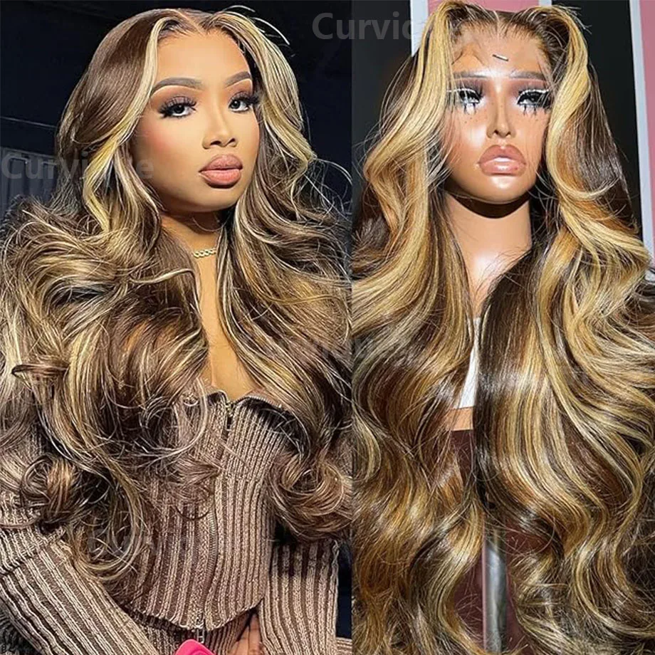 

13x4 13x6 HD Lace Frontal Wig Body Wave Highlight Wigs Human Hair 30Inch Colored Loose Wave Lace Front Human Hair Wigs For Women