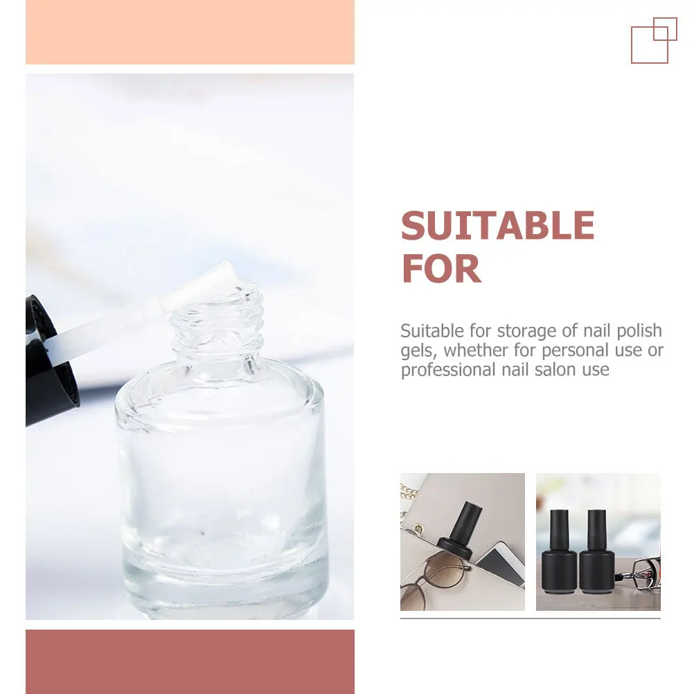 

20 Pcs Nail Polish Bottles with Brush Black Glass Gel Containers Reusable Holders