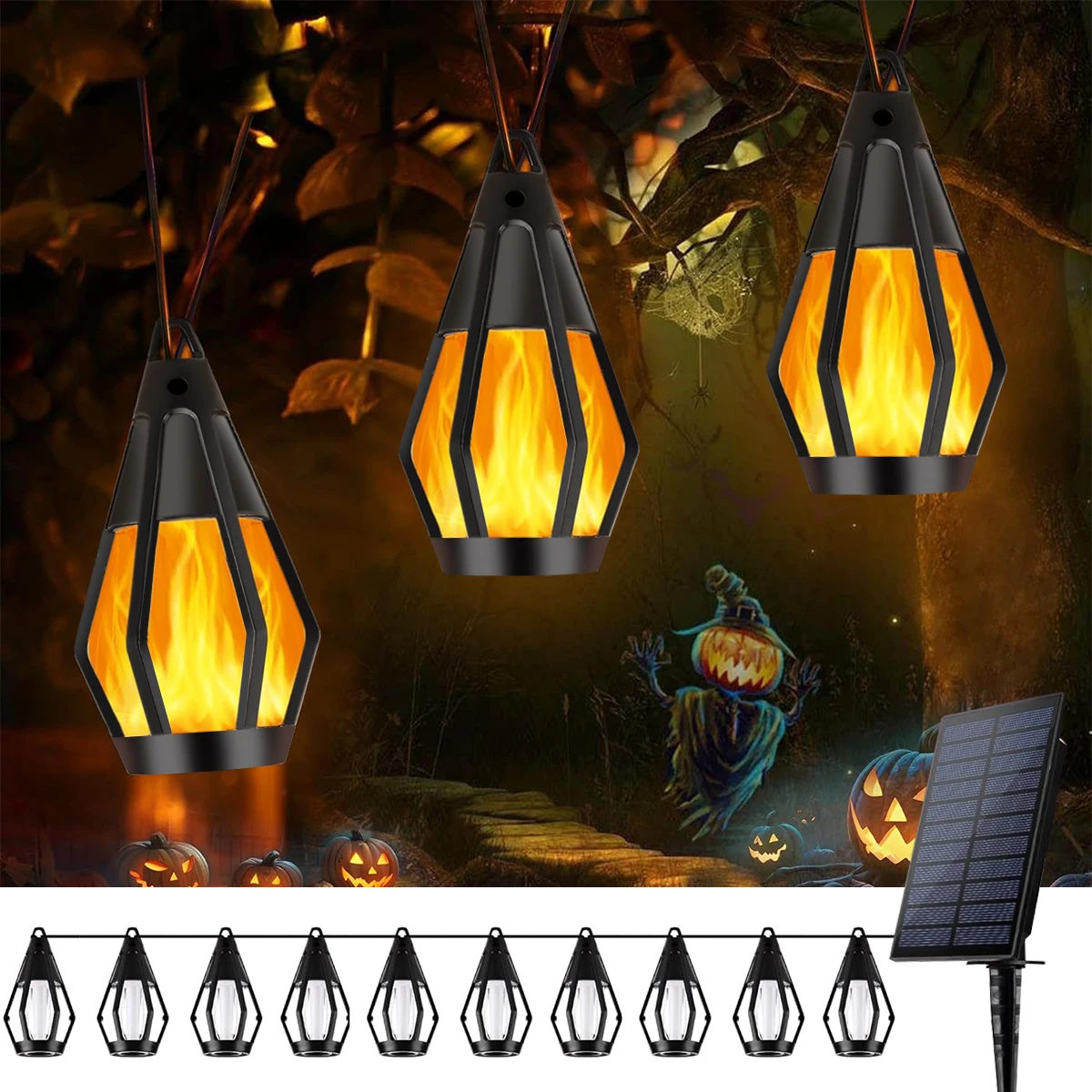 ソーラーライト屋外-10-led-電球ちらつき炎ストリングライト防水ソーラー炎ライト庭庭パティオギフトイースター