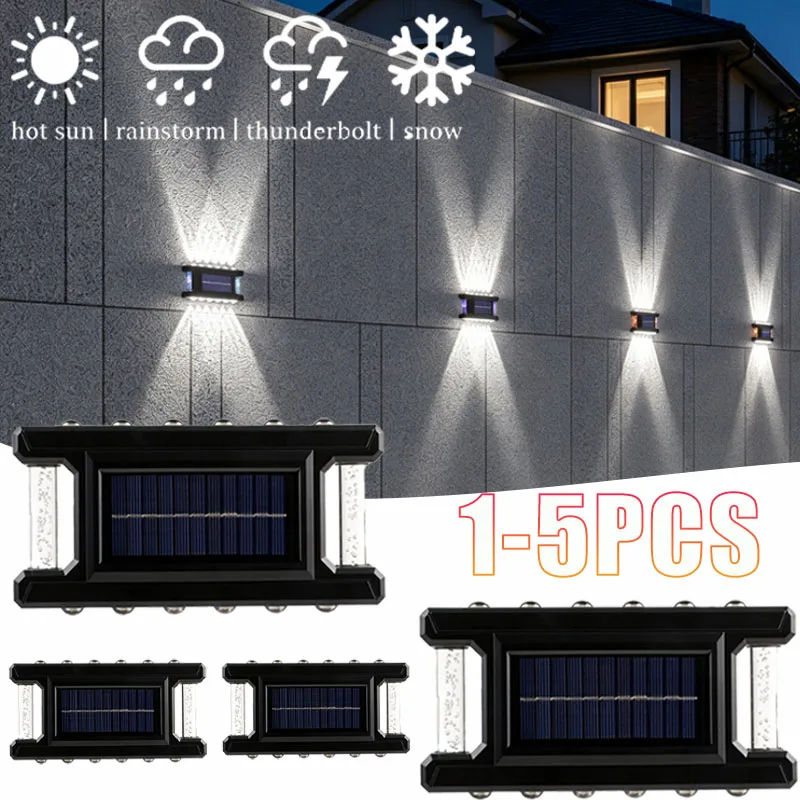 1-5PCS Rainproof Solar Wall Sconce Outdoor LED Warm White Wash Light for Garden Courtyard Villa Fence Balcony Ambiance Decor