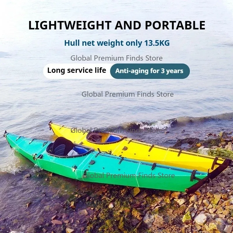 PP Foldable Kayak/Canoe/Raft, 3.9m Rigid Single Boat 100kg Load, Hard Shell Portable Watercraft for Solo River/Lake Recreation