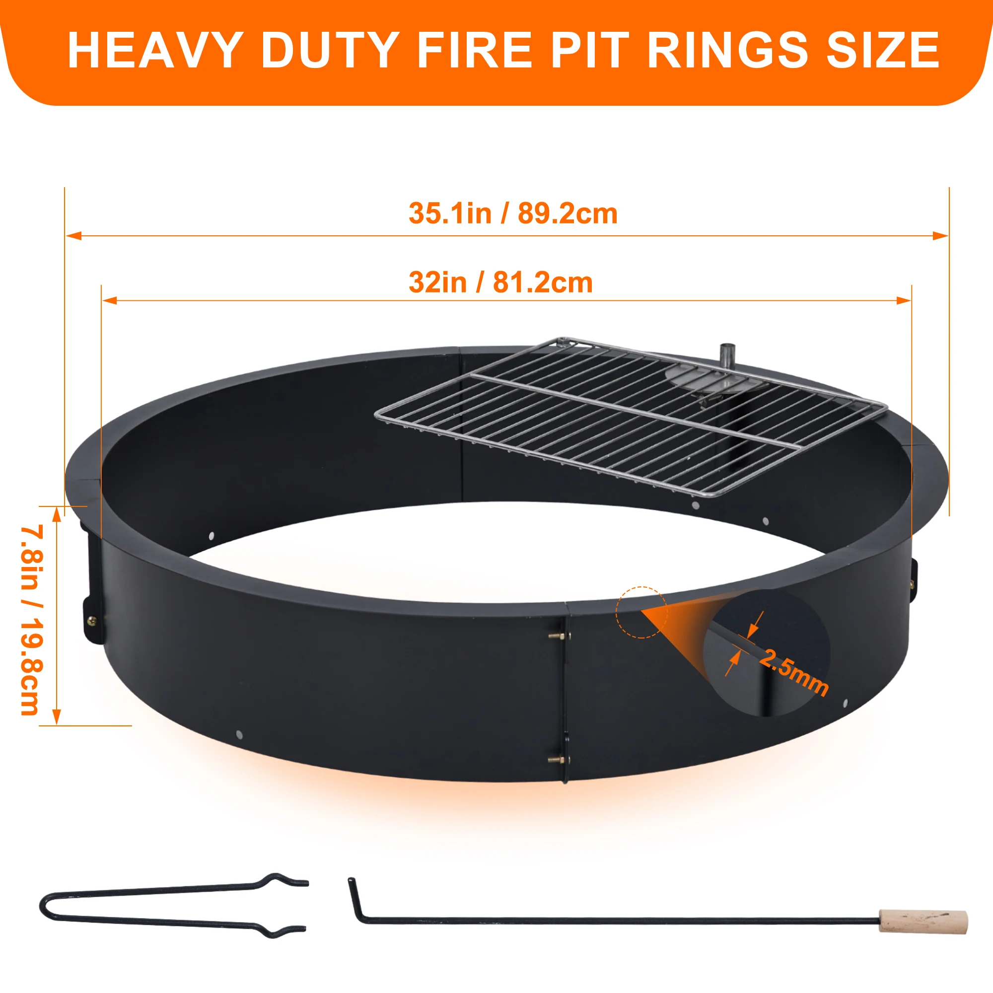 Fire Pit Ring Heavy Duty Solid Steel Fire Ring Firepits Insert for Outside, Backyard, Liner DIY Campfire