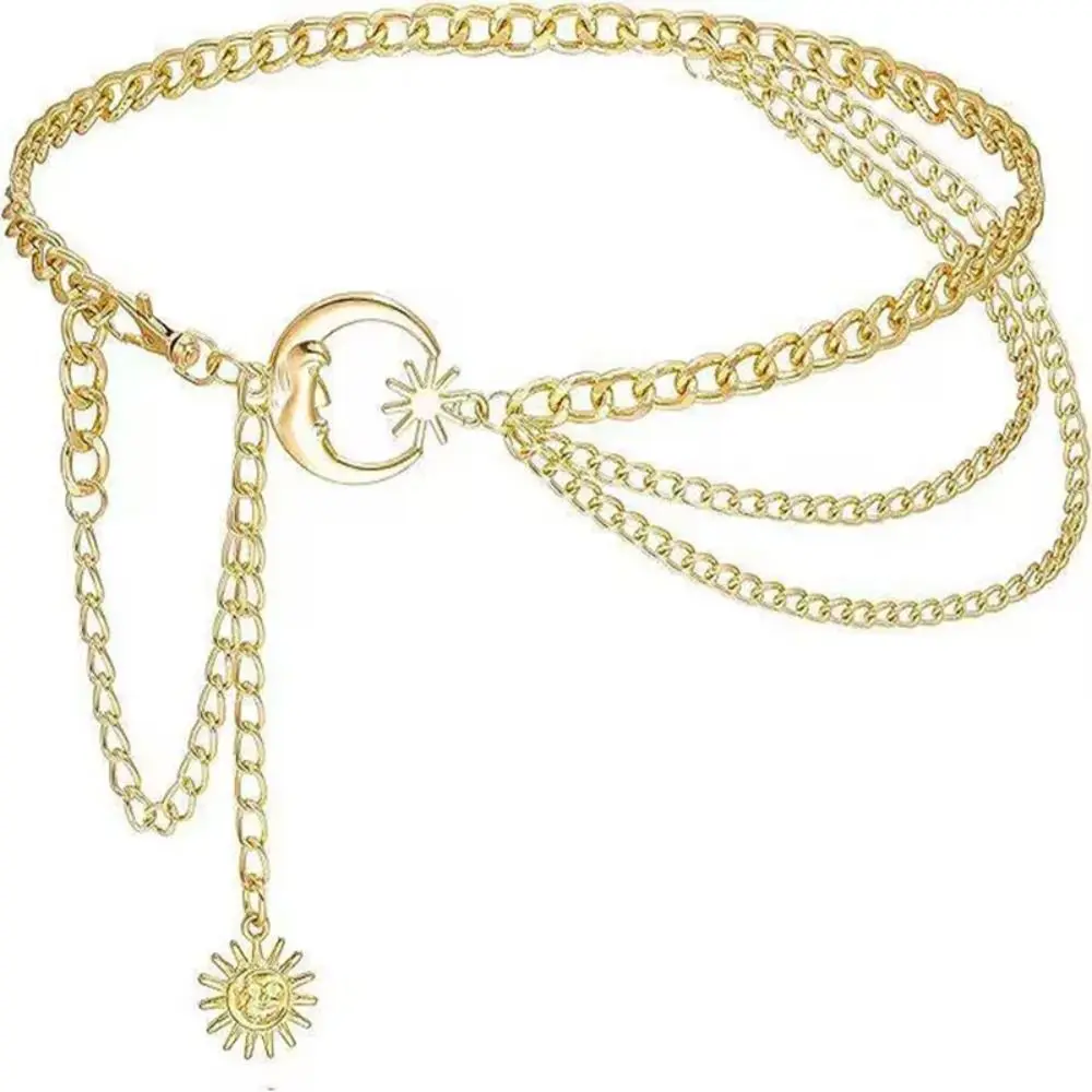 Gold Silver Punk Waist Chain Ladies Vintage Metal Sun Moon Star Waistbands Hip Hop Womans Chain Belt